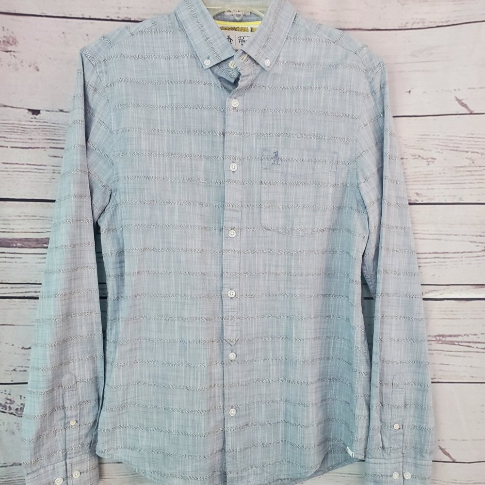 Original Penguin Heritage Slim Fit Long Sleeve Shirt Medium. Light blue